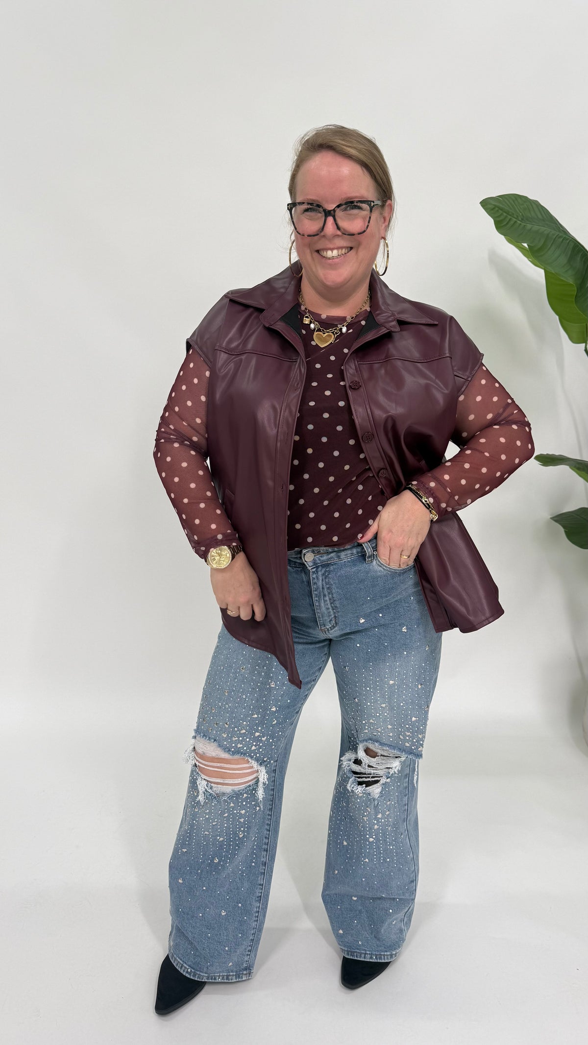 LEATHER LOOK GILET BURGUNDY