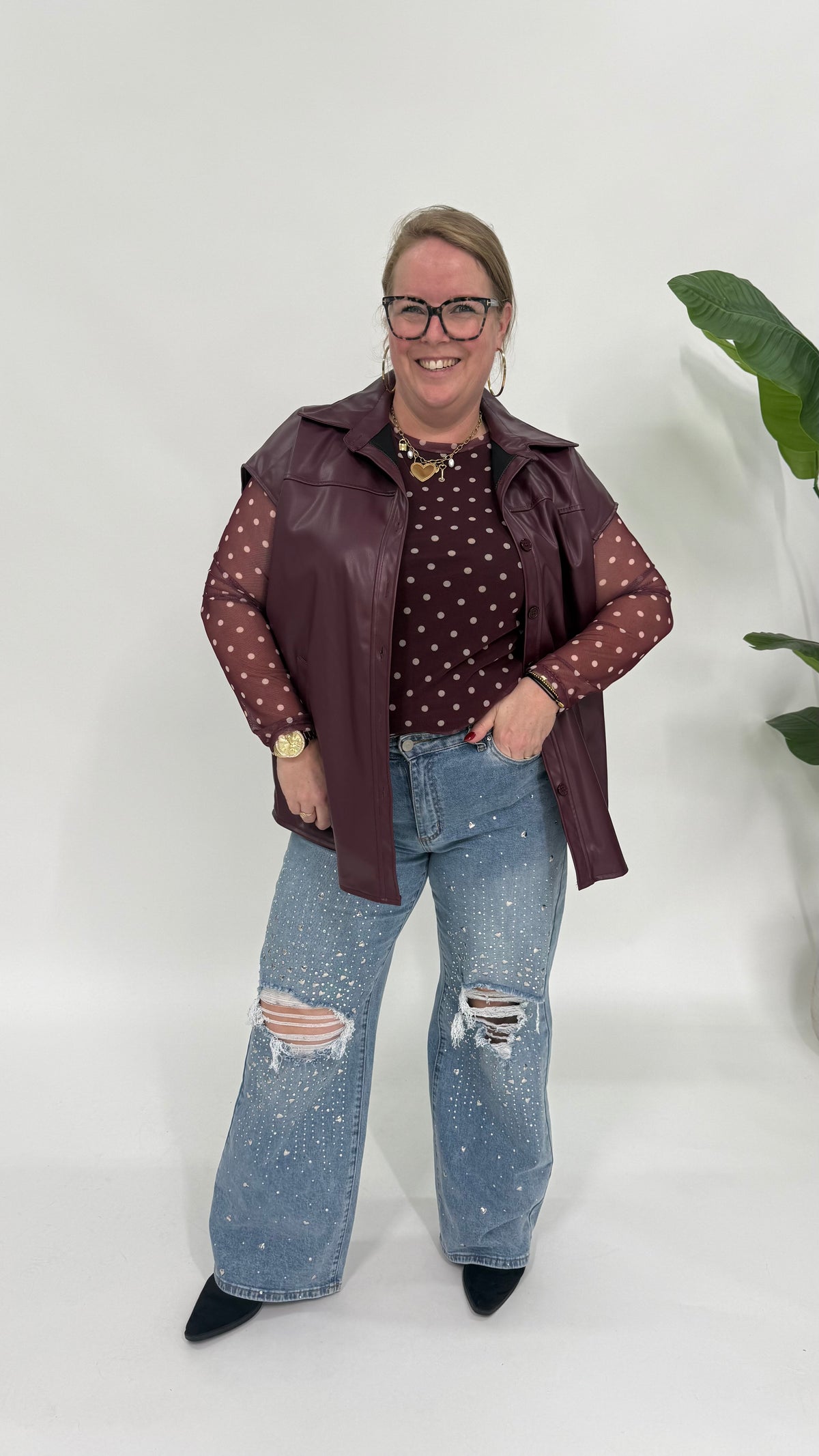 LEATHER LOOK GILET BURGUNDY