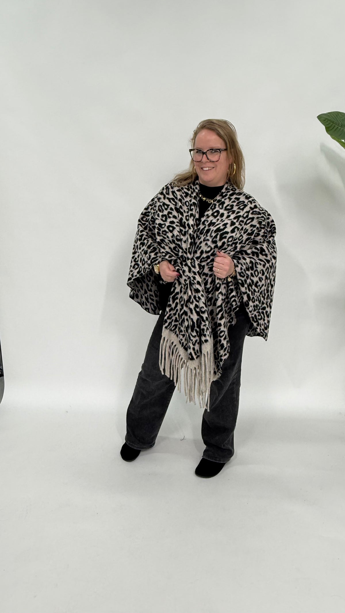 PANTER PONCHO ZWART/BEIGE