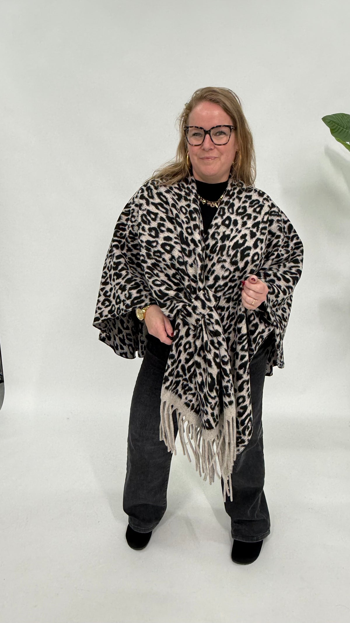 PANTER PONCHO ZWART/BEIGE