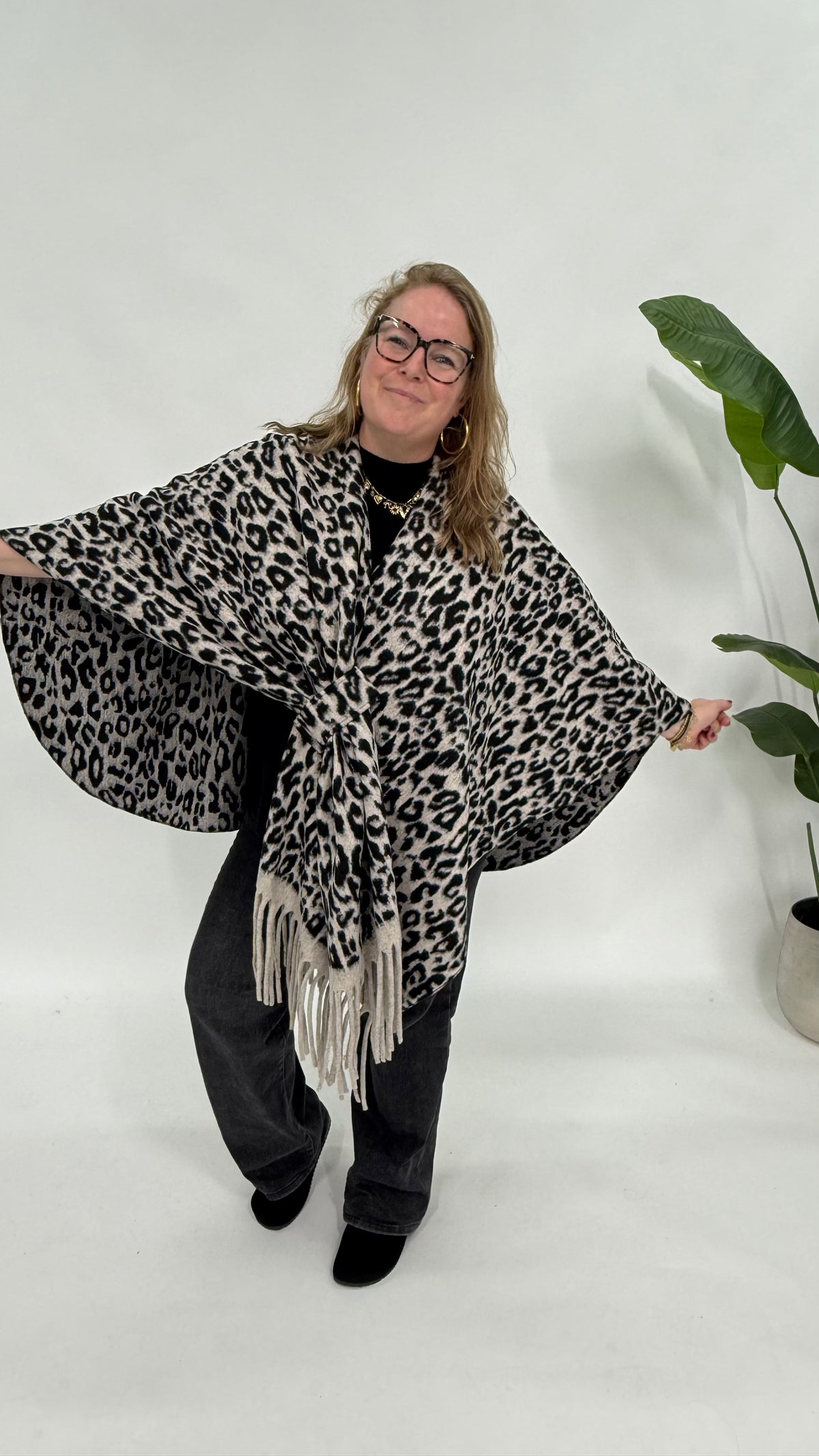 PANTER PONCHO ZWART/BEIGE