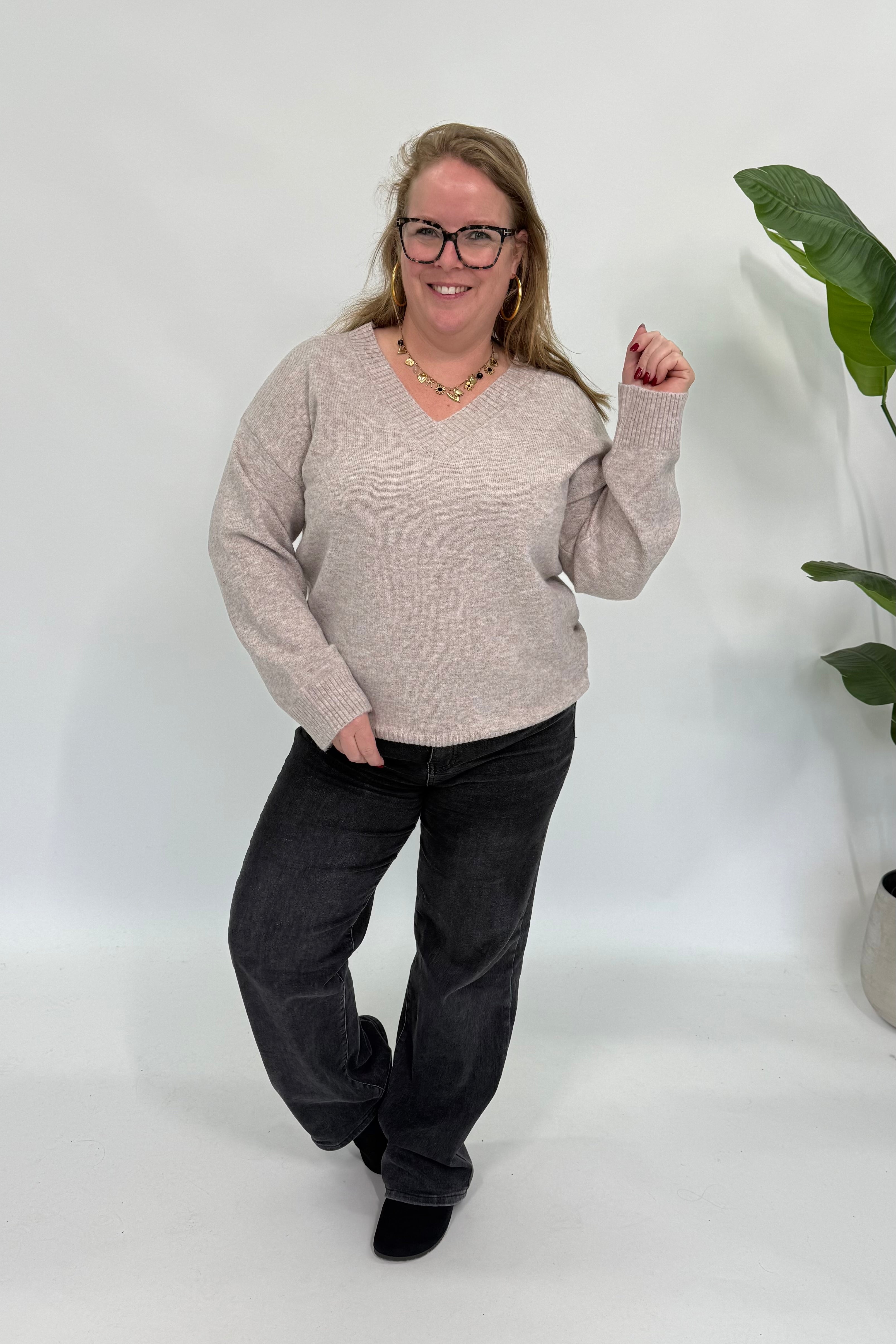 BASIC V-HALS TRUI TAUPE