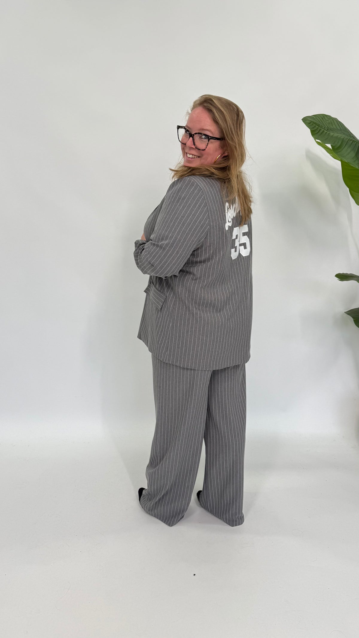 LA KRIJTSTREEP BLAZER GRIJS