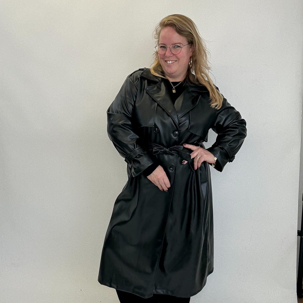 LEATHER LOOK TRENCHCOAT