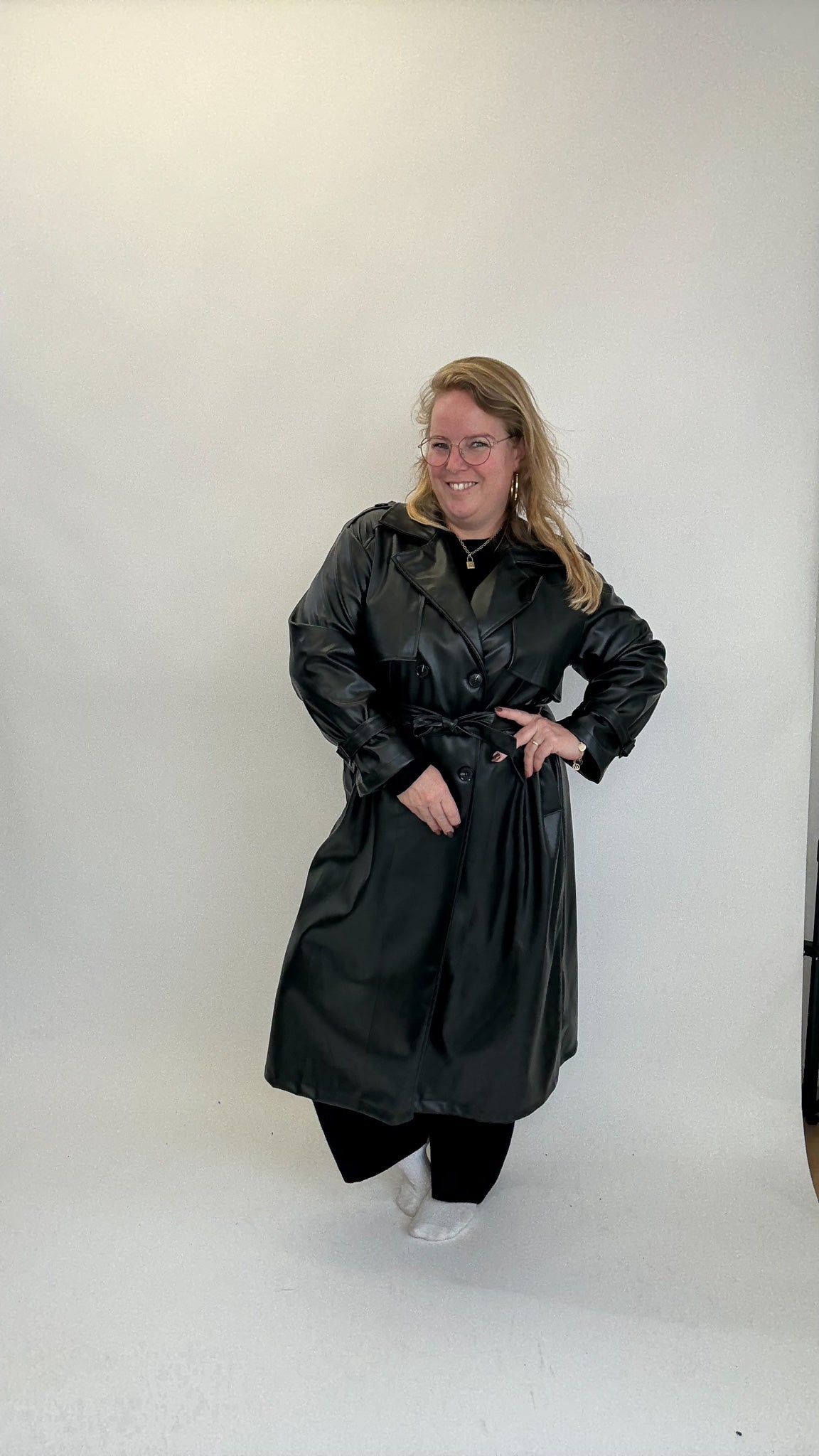 LEATHER LOOK TRENCHCOAT