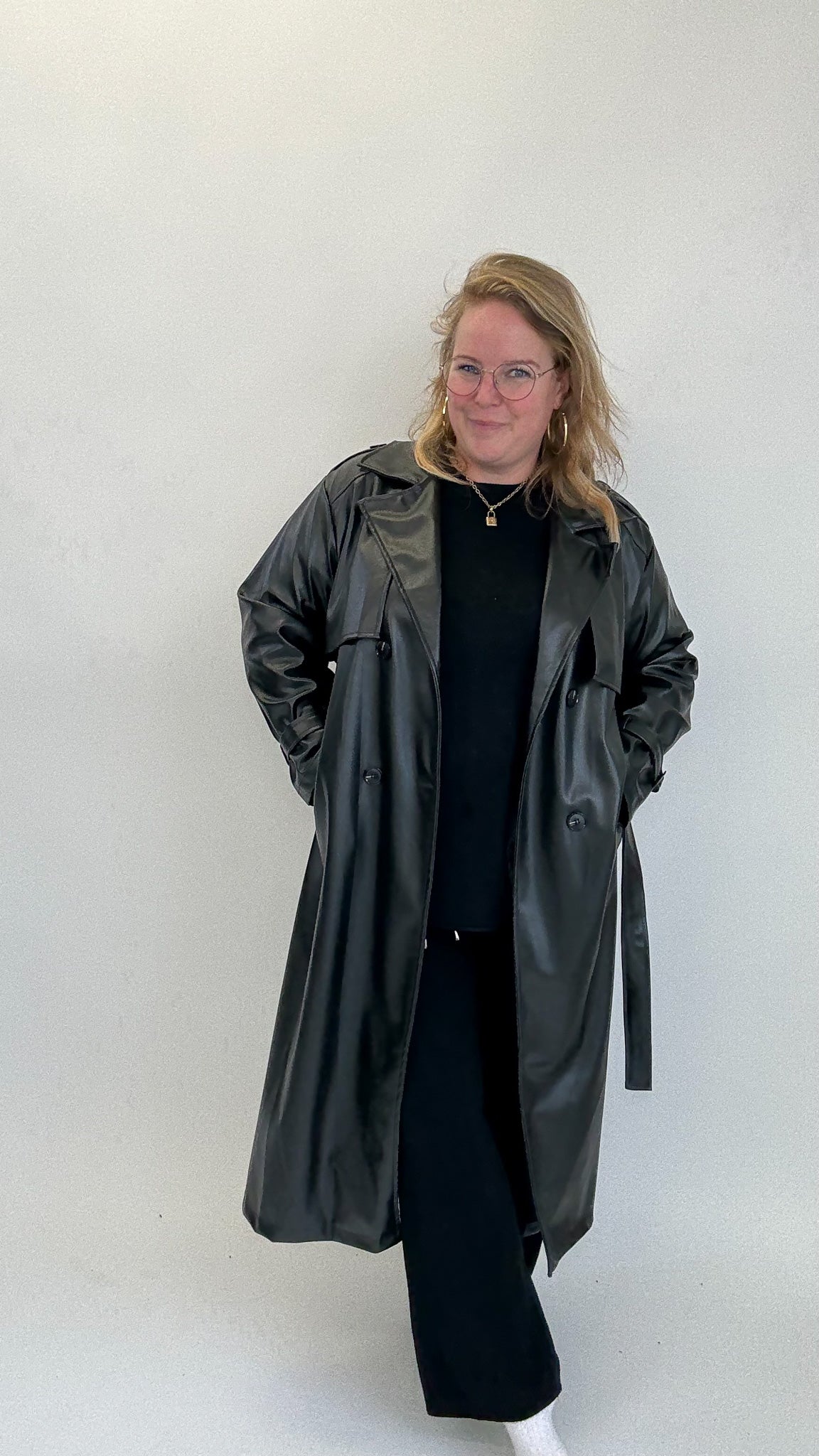 LEATHER LOOK TRENCHCOAT
