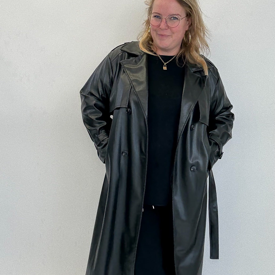 LEATHER LOOK TRENCHCOAT
