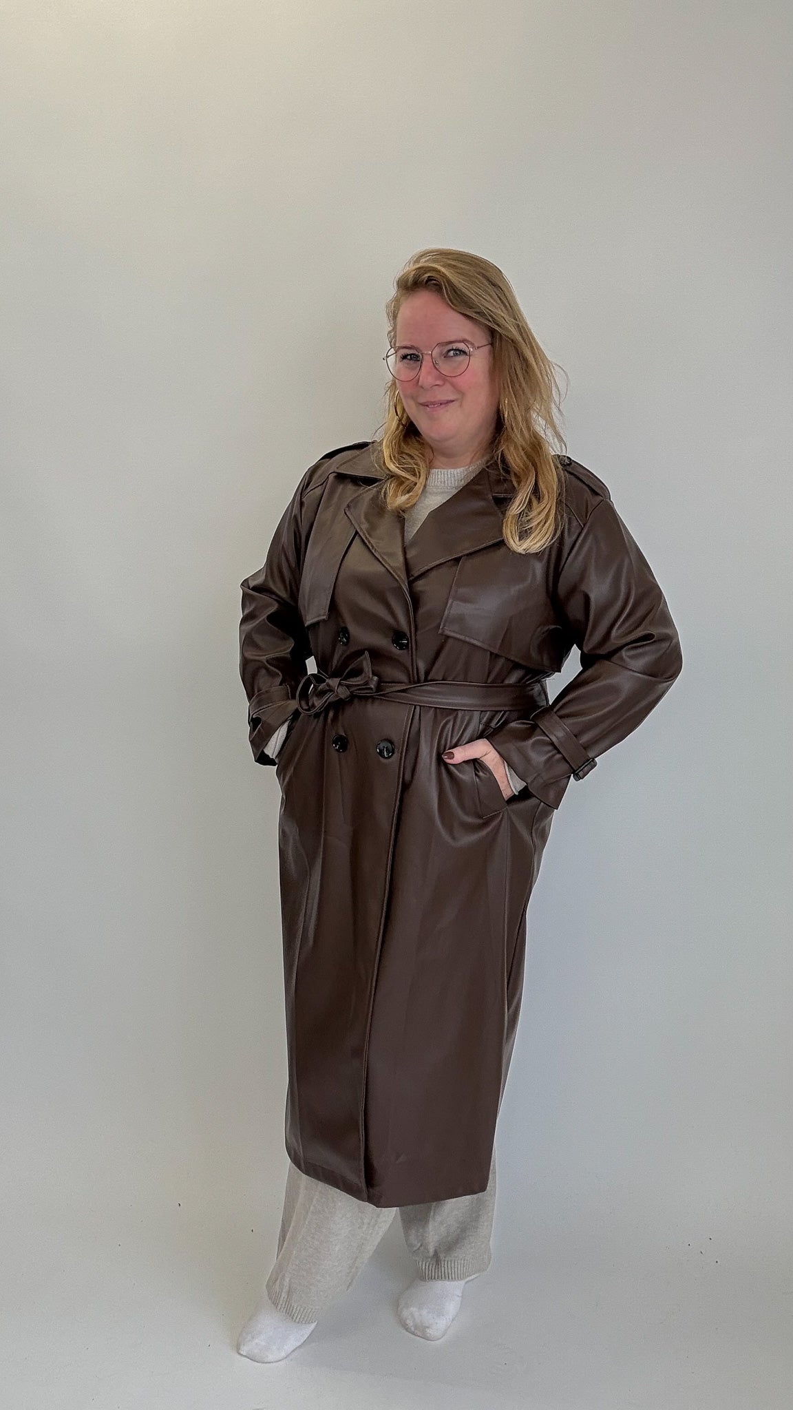 LEATHER LOOK TRENCHCOAT