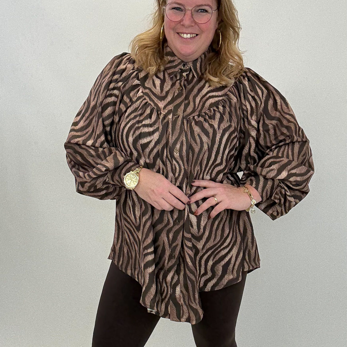 LISA ZEBRA BLOUSE BRUIN