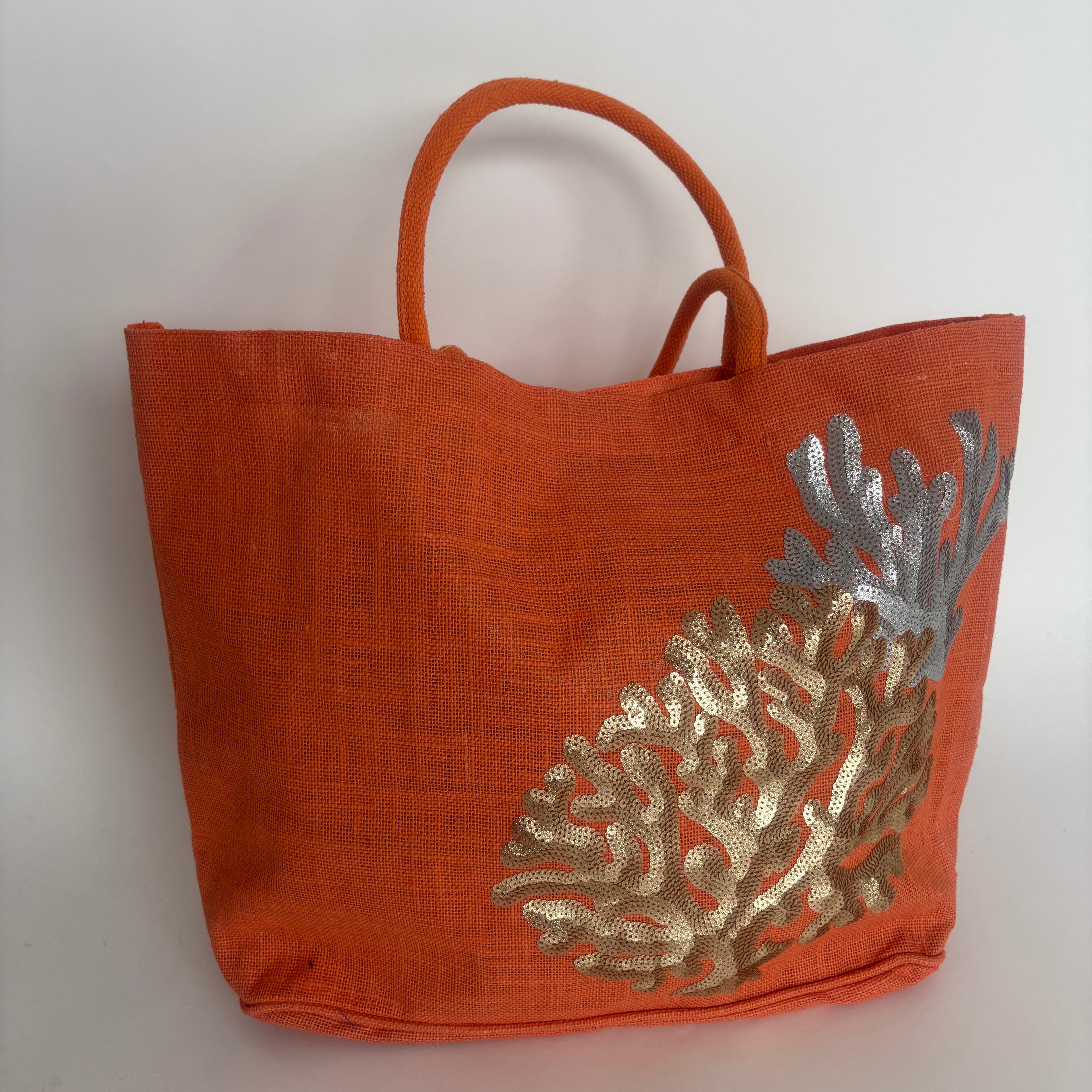 CORAL GLOW SEQUIN BEACH BAG