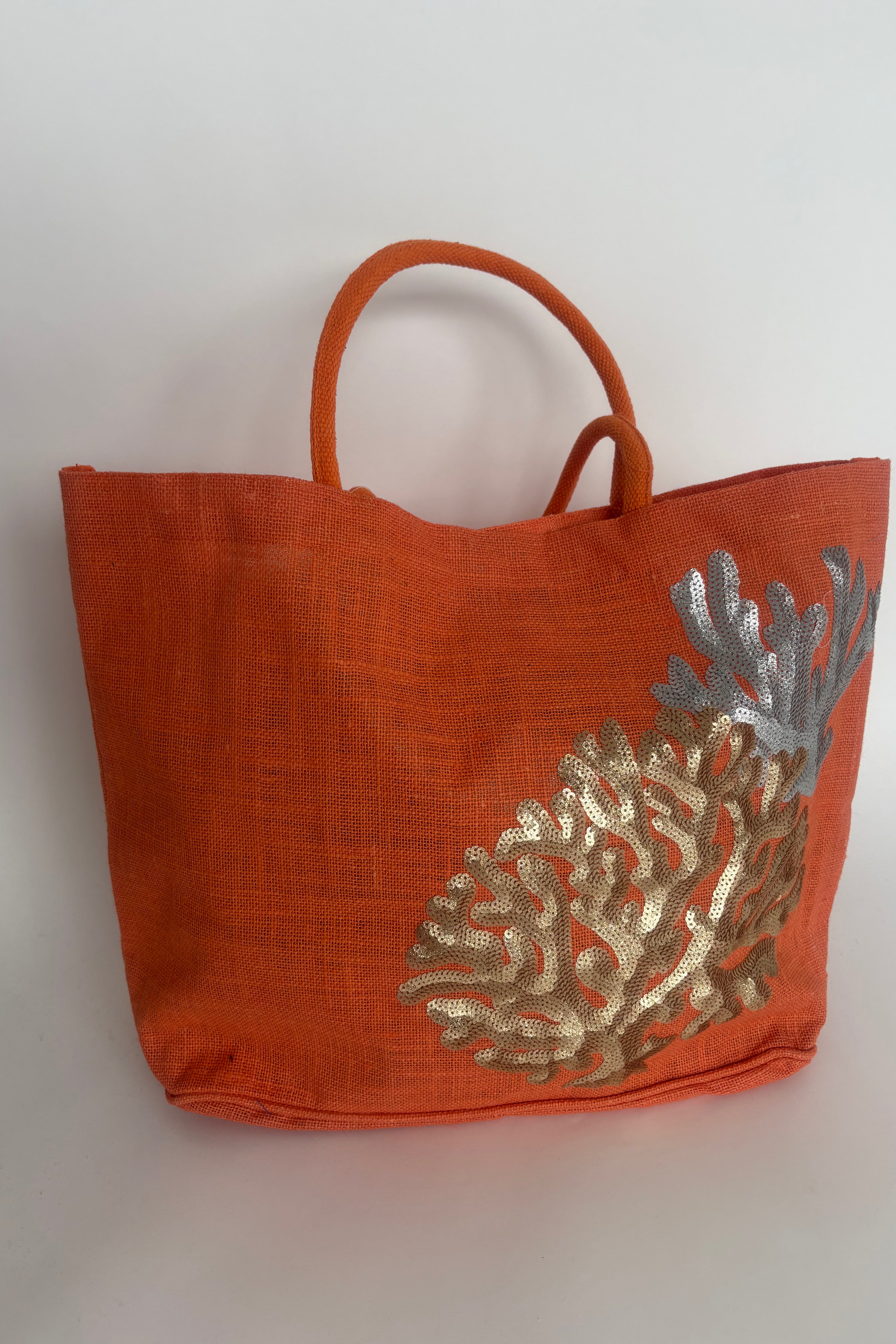 CORAL GLOW SEQUIN BEACH BAG