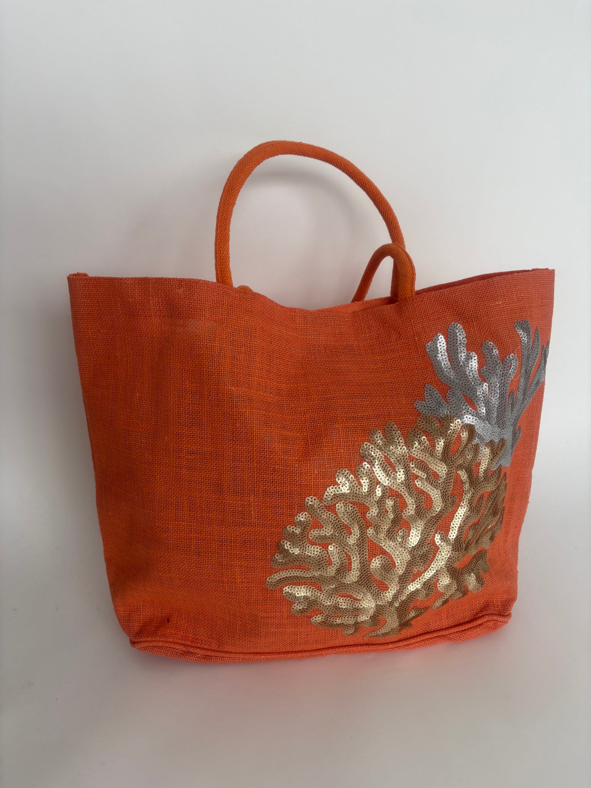 CORAL GLOW SEQUIN BEACH BAG