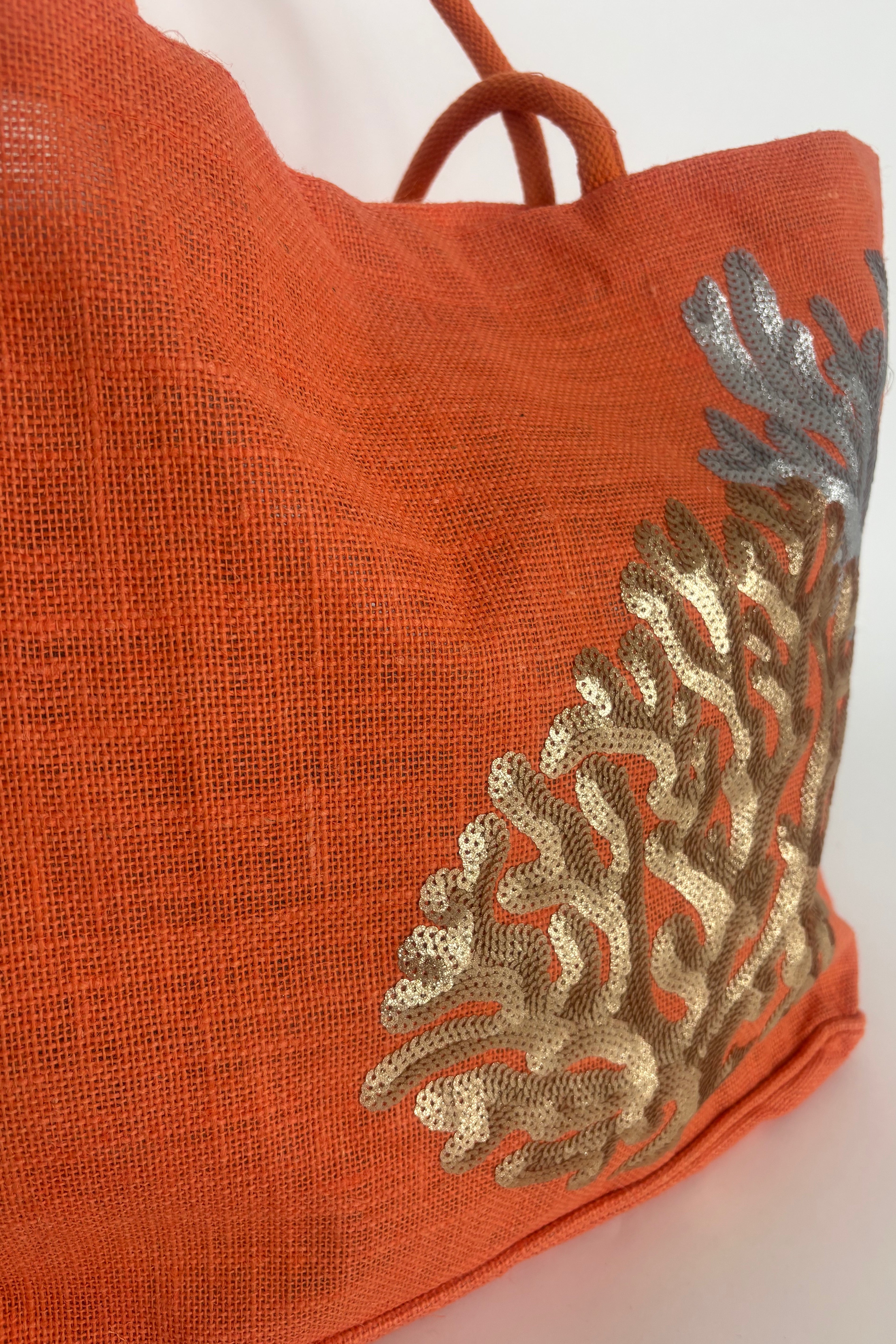 CORAL GLOW SEQUIN BEACH BAG