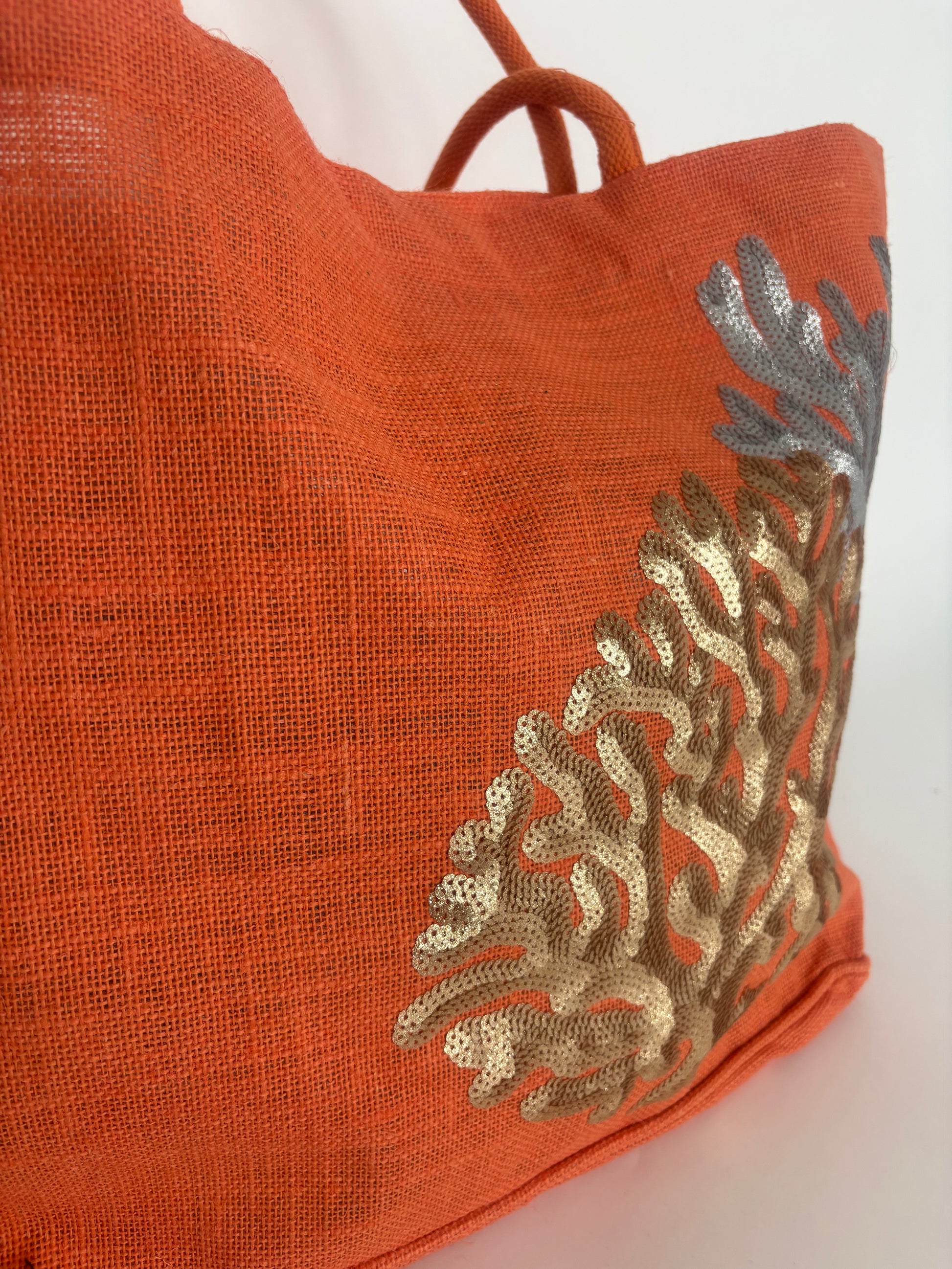 CORAL GLOW SEQUIN BEACH BAG