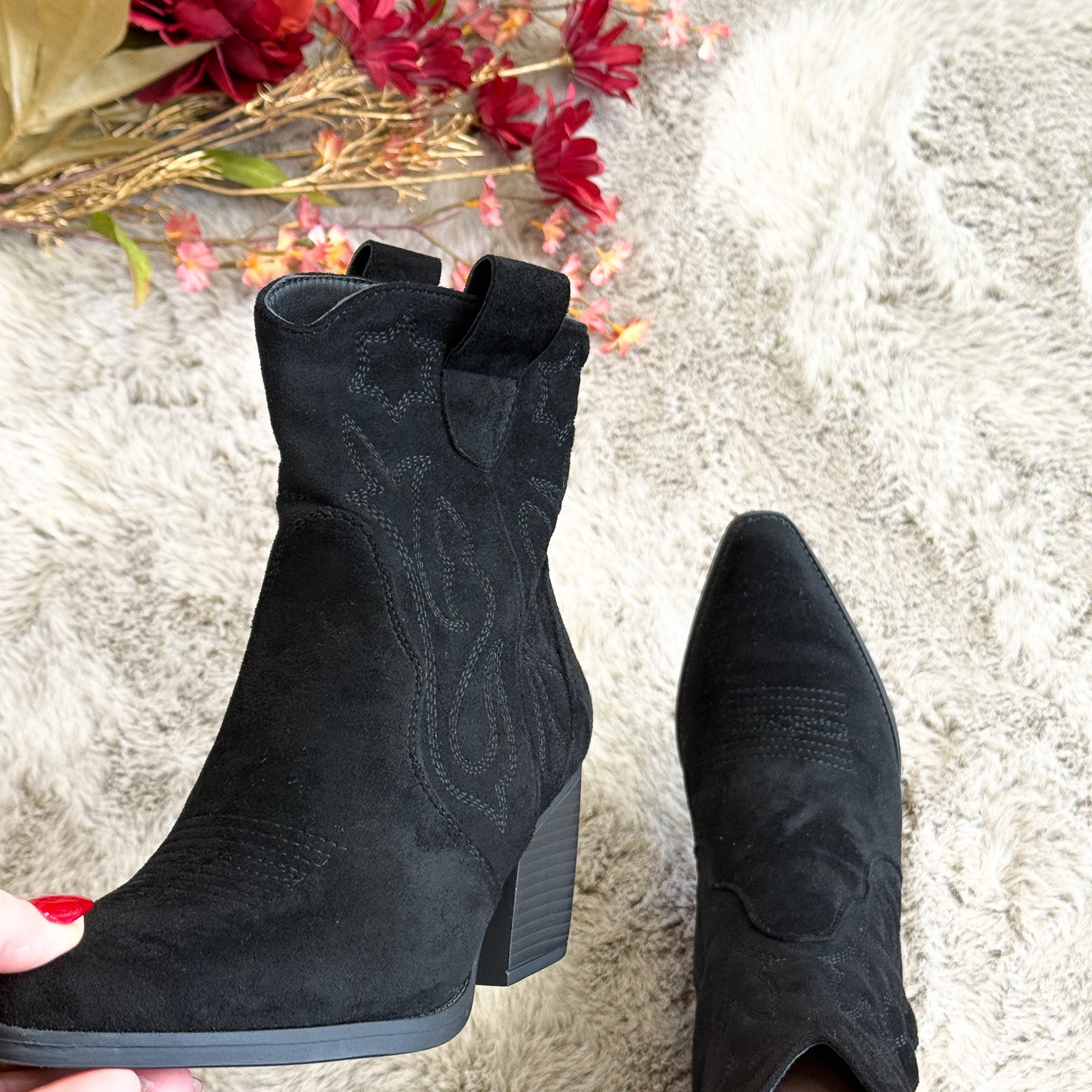 SUEDE COWBOY LAARS - ZWART