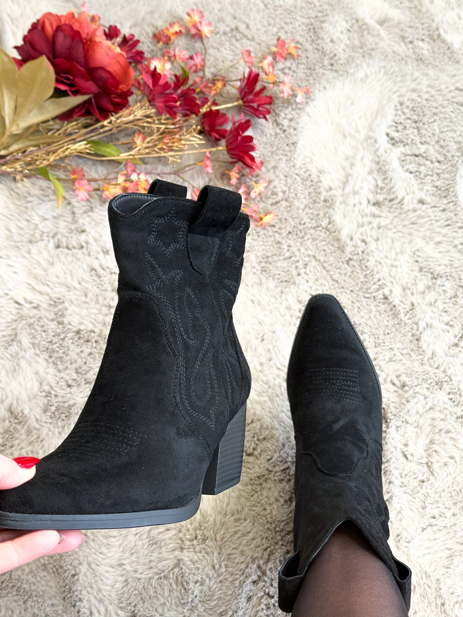 SUEDE COWBOY LAARS- ZWART