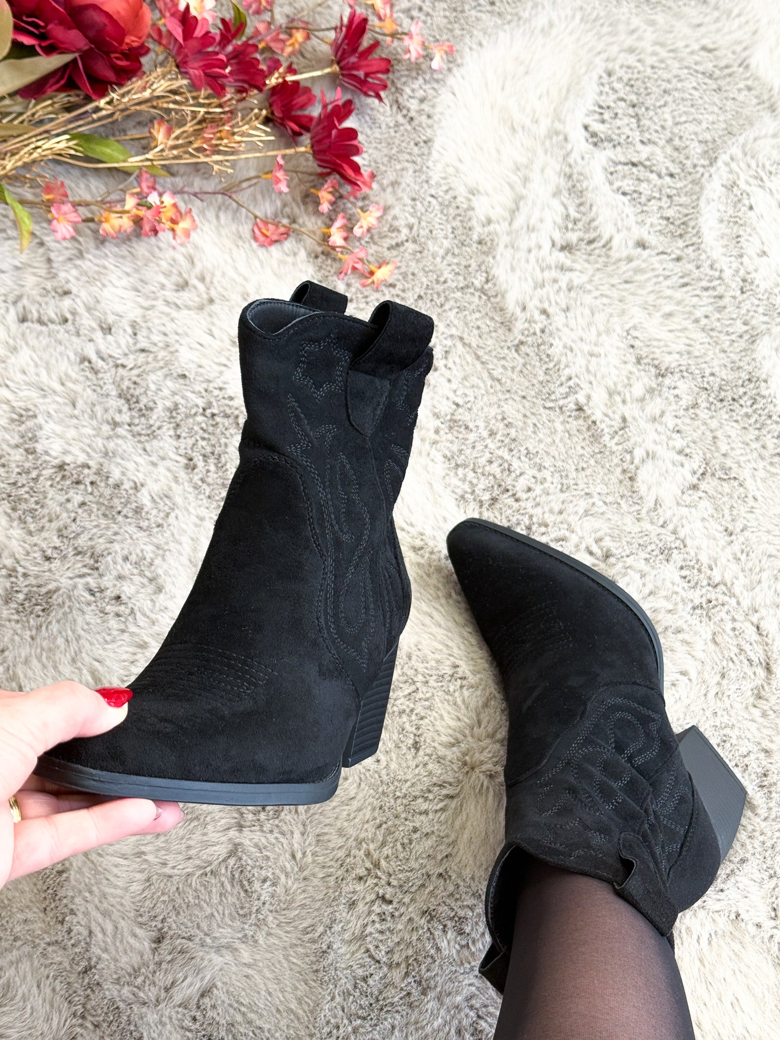 SUEDE COWBOY LAARS - ZWART