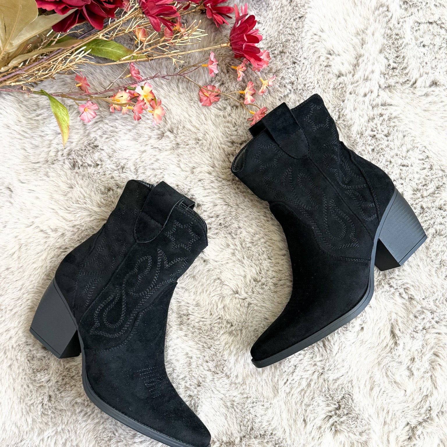 SUEDE COWBOY LAARS - ZWART