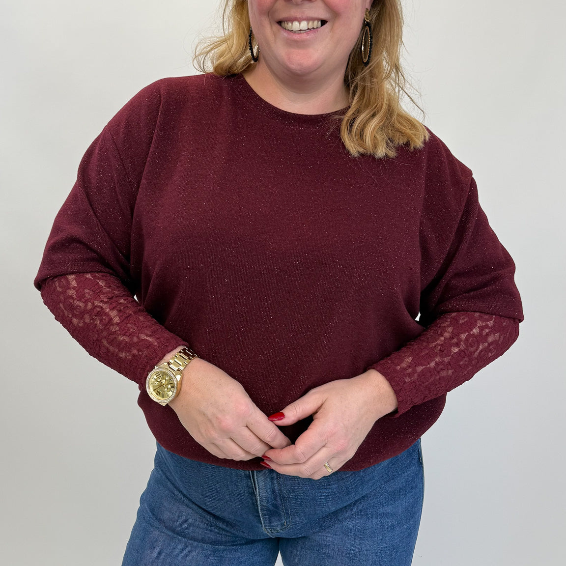 SHIMMER TOP MET KANTEN MOUW - 1838