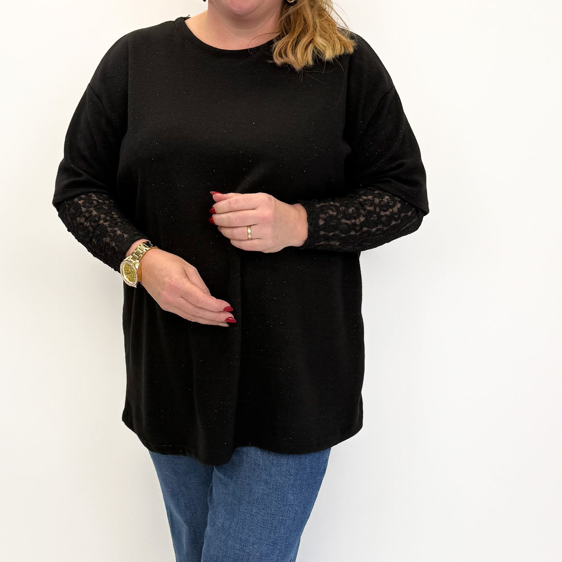 SHIMMER TOP MET KANTEN MOUW - 1838