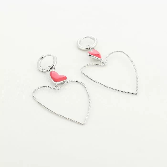 BIG OPEN RED HEART EARRINGS - GOLD &amp; SILVER