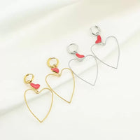 BIG OPEN RED HEART EARRINGS - GOLD &amp; SILVER