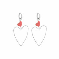 BIG OPEN RED HEART EARRINGS - GOLD &amp; SILVER