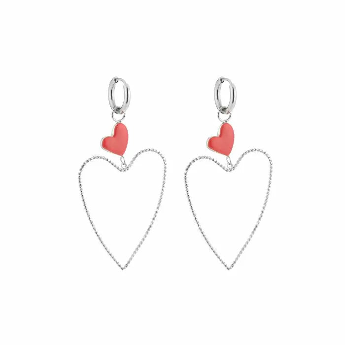 BIG OPEN RED HEART EARRINGS - GOLD &amp; SILVER