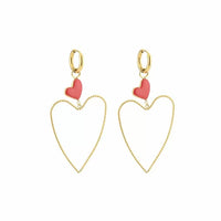 BIG OPEN RED HEART EARRINGS - GOLD &amp; SILVER
