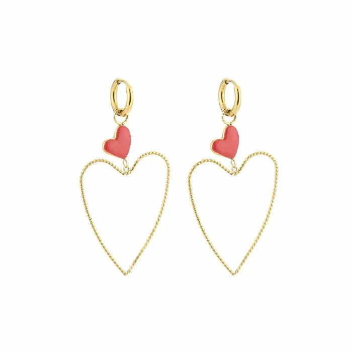 BIG OPEN RED HEART EARRINGS - GOLD &amp; SILVER