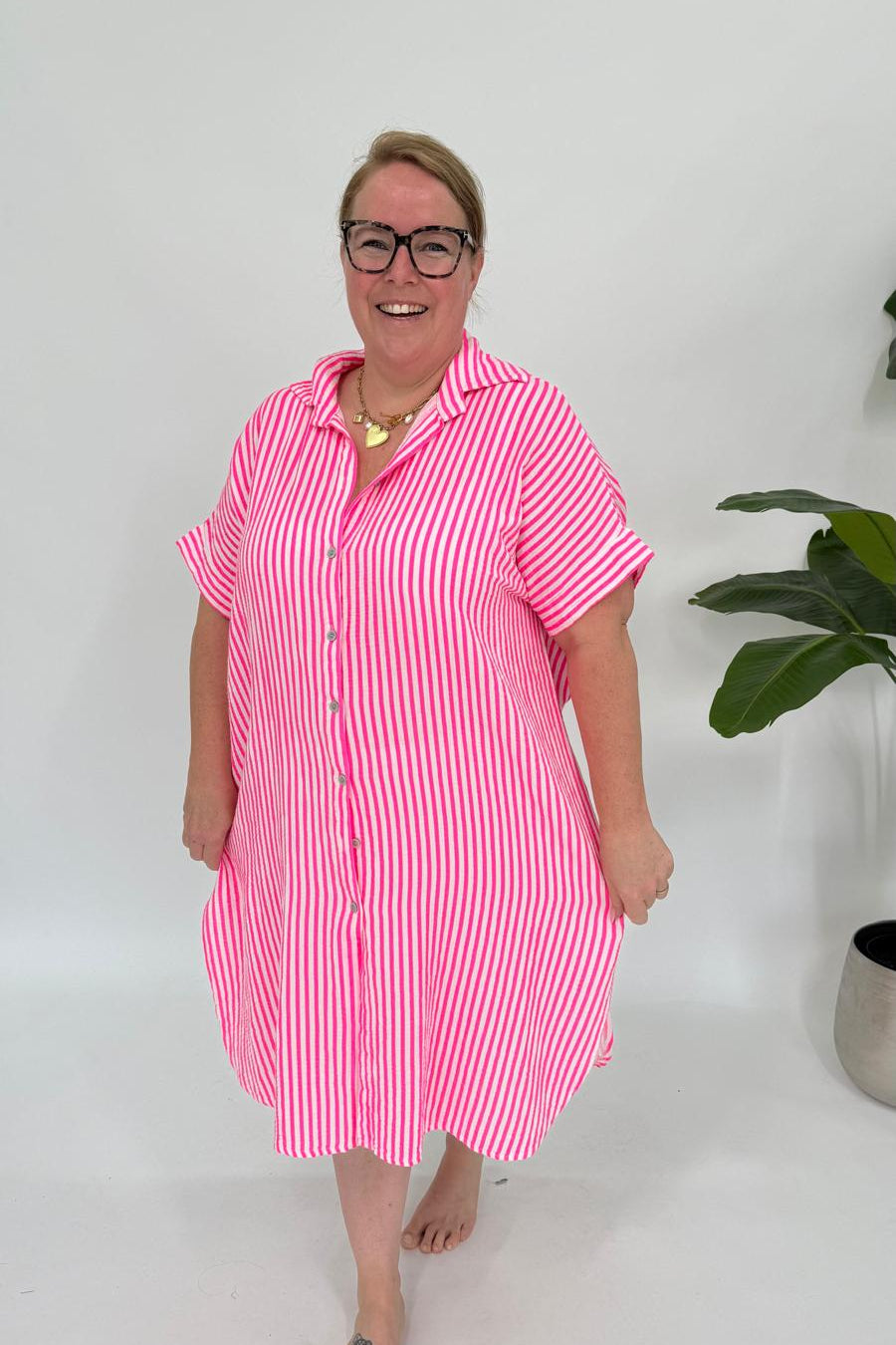 MOUSSELINE STREEP BLOUSE JURK - 2101