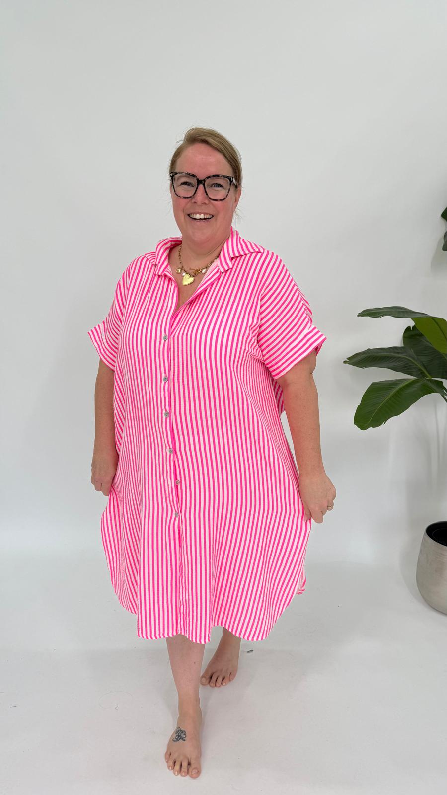 MOUSSELINE STREEP BLOUSE JURK - 2101