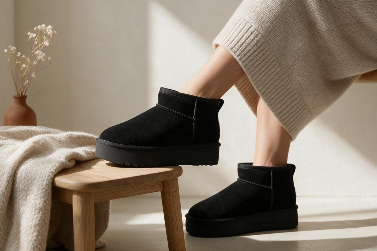 UGGIES REAL LEATHER ZWART