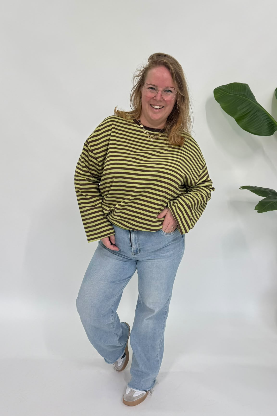 STREEP SHIRT LONGSLEEVE LIME/BRUIN