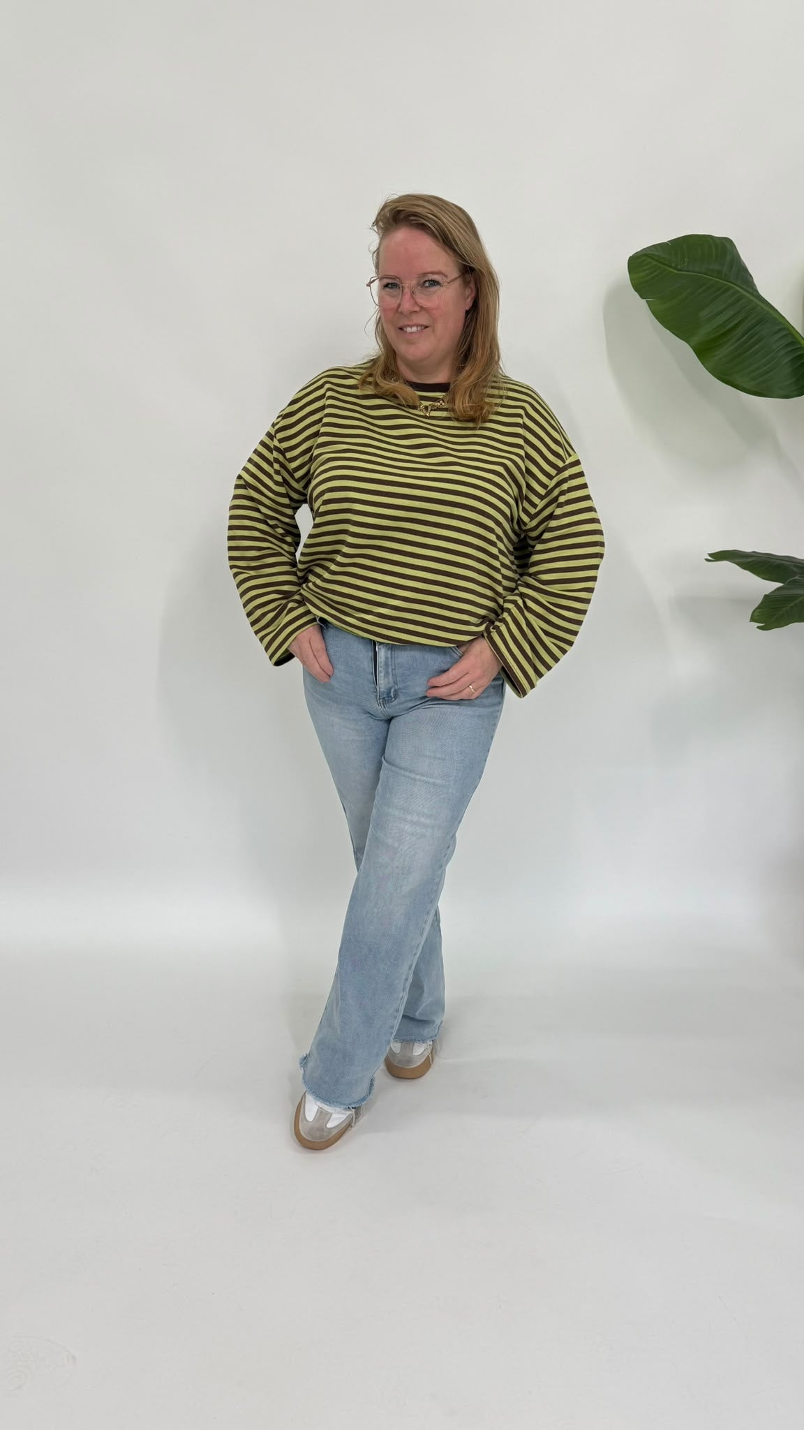 STREEP SHIRT LONGSLEEVE LIME/BRUIN