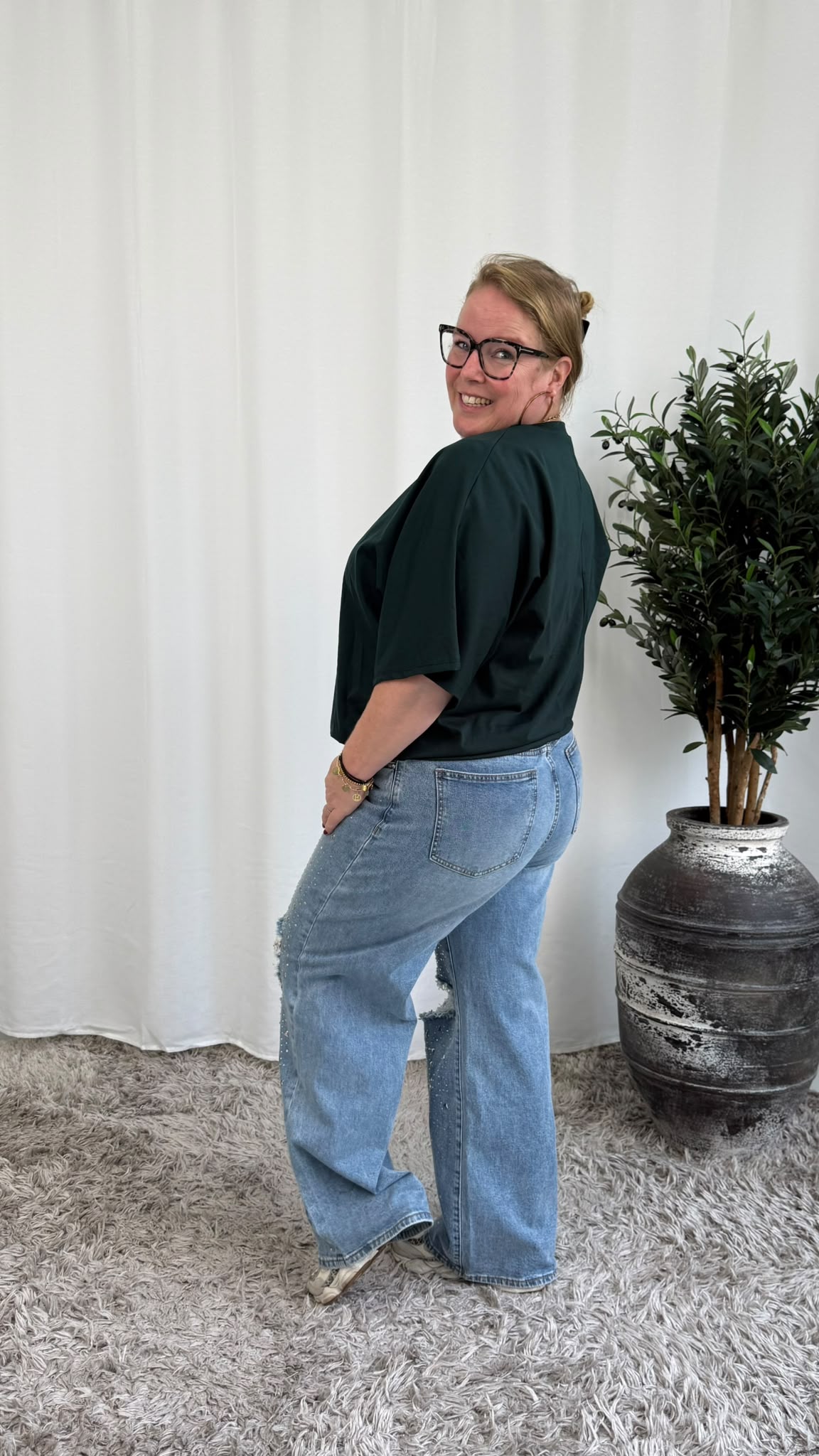 T-SHIRT MET ELASTIEK FOREST GREEN