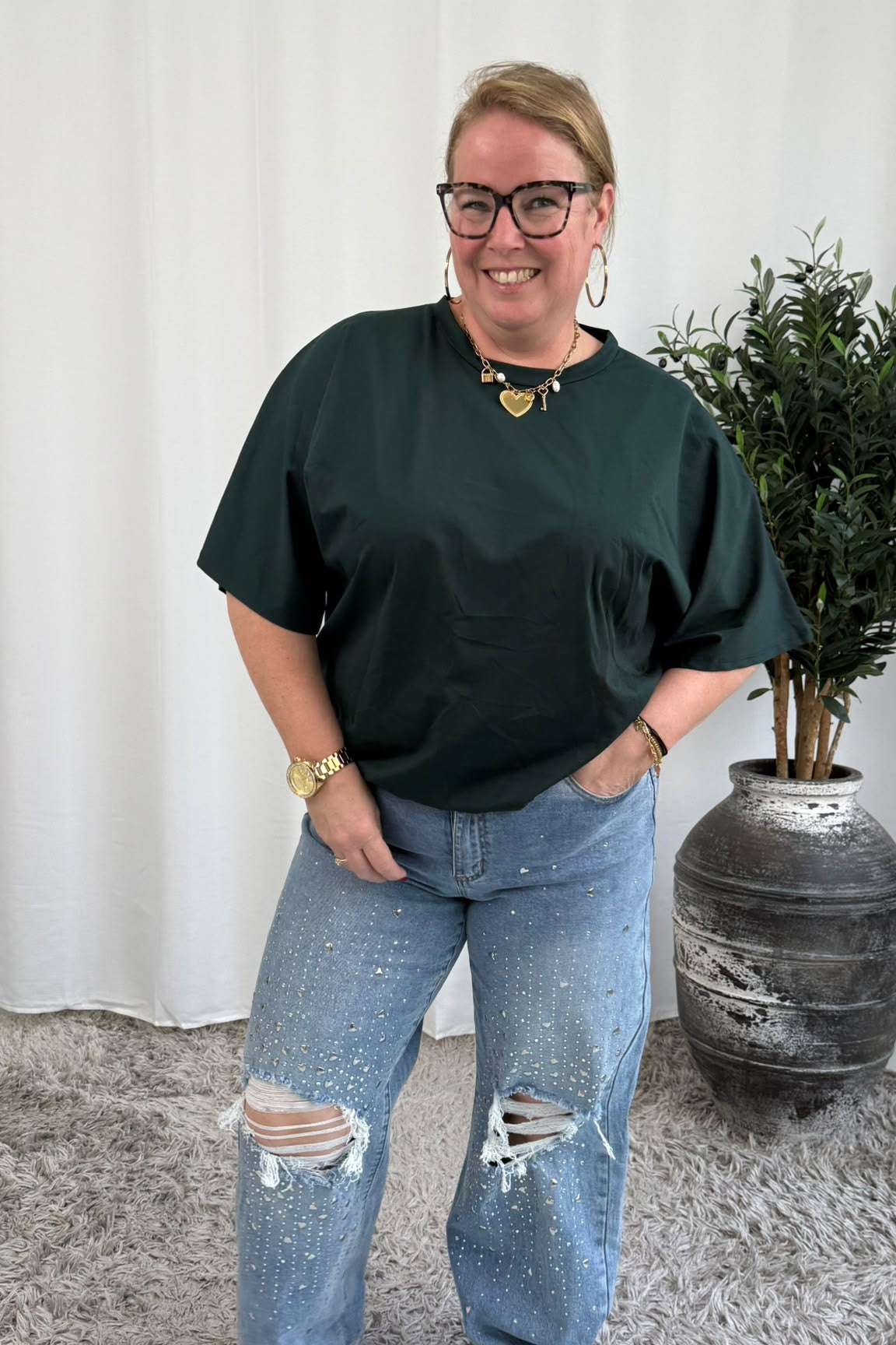 T-SHIRT MET ELASTIEK FOREST GREEN