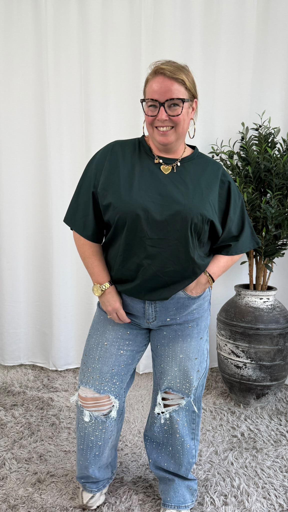 T-SHIRT MET ELASTIEK FOREST GREEN