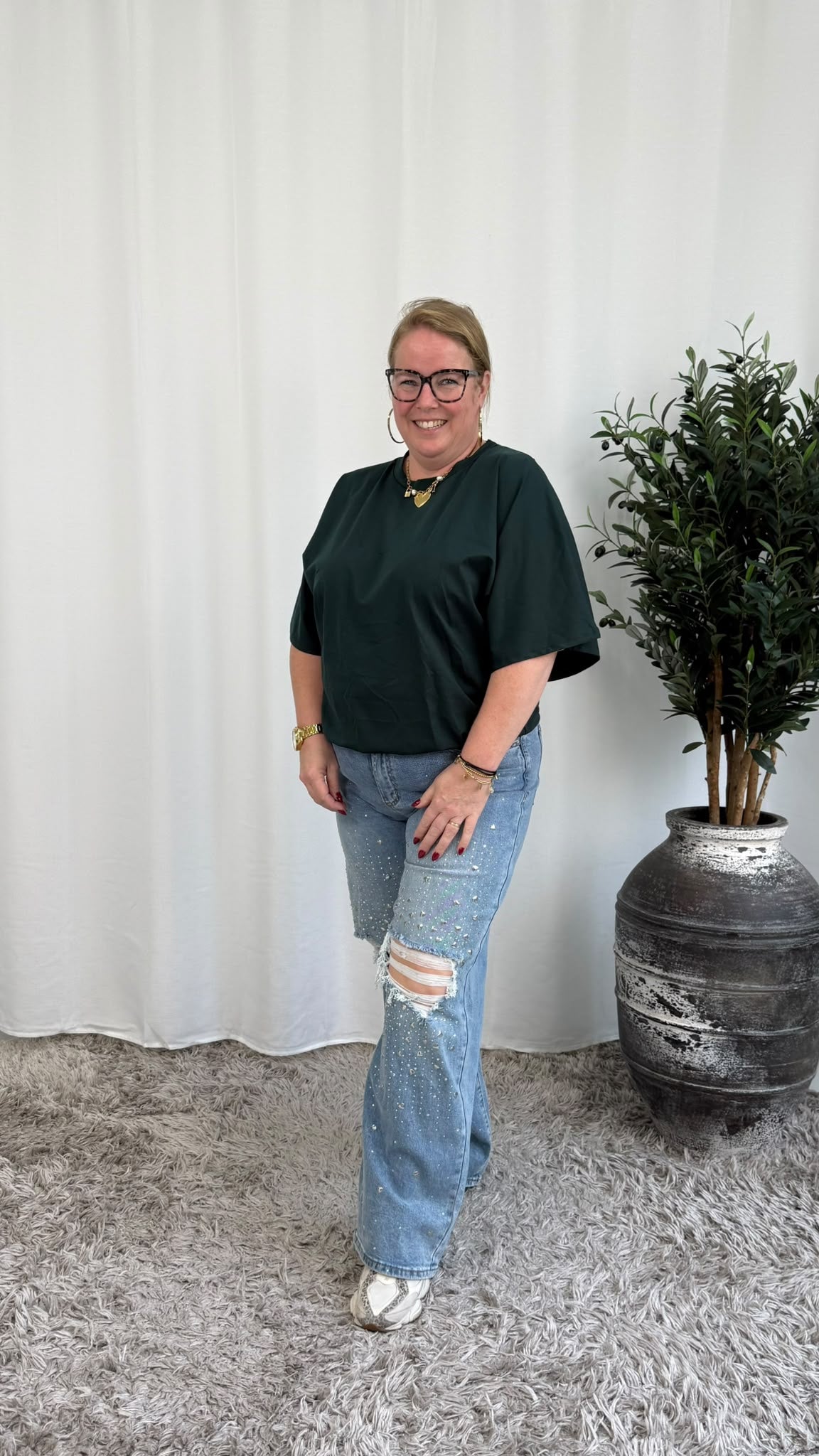 T-SHIRT MET ELASTIEK FOREST GREEN