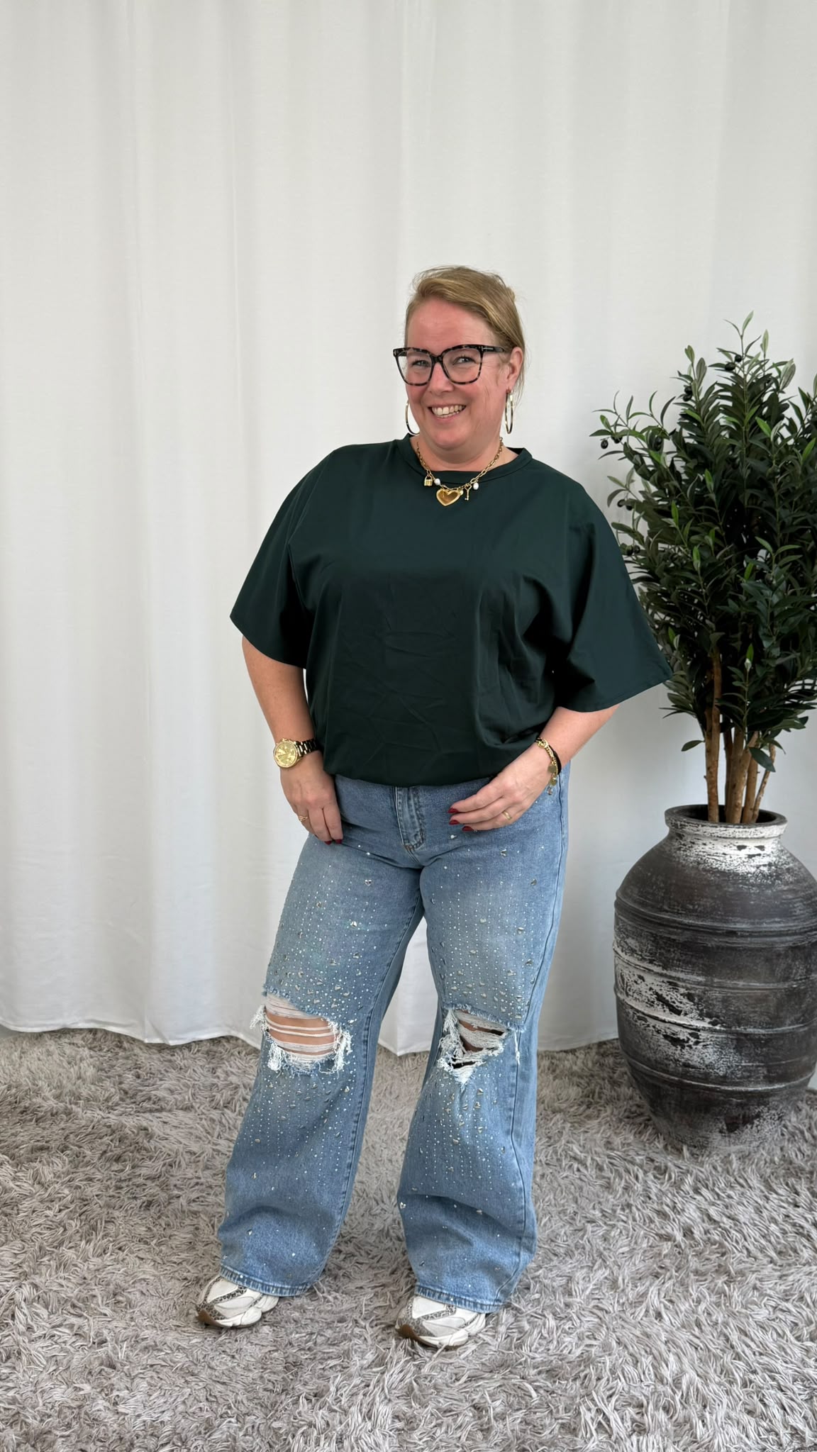 T-SHIRT MET ELASTIEK FOREST GREEN