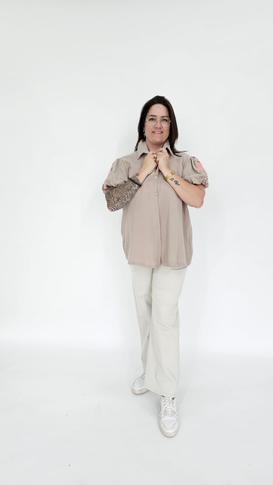 KATOENEN BLOUSE MET BLOEMEN POFMOUW - 2073
