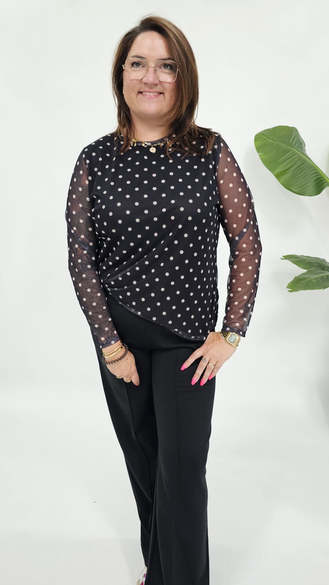 DOTS MESH TOP ZWART