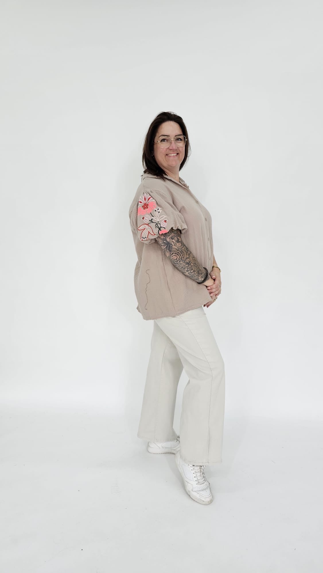 KATOENEN BLOUSE MET BLOEMEN POFMOUW - 2073