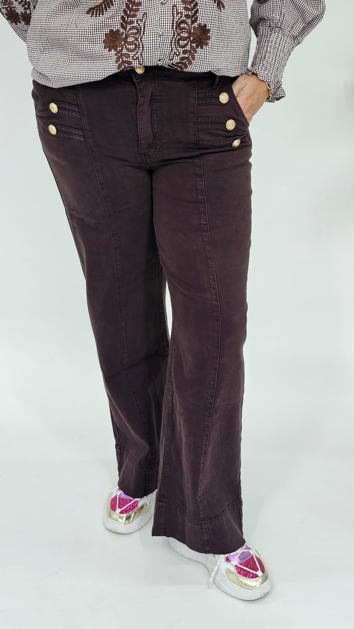 BUTTON WIDE LEG ESPRESSO